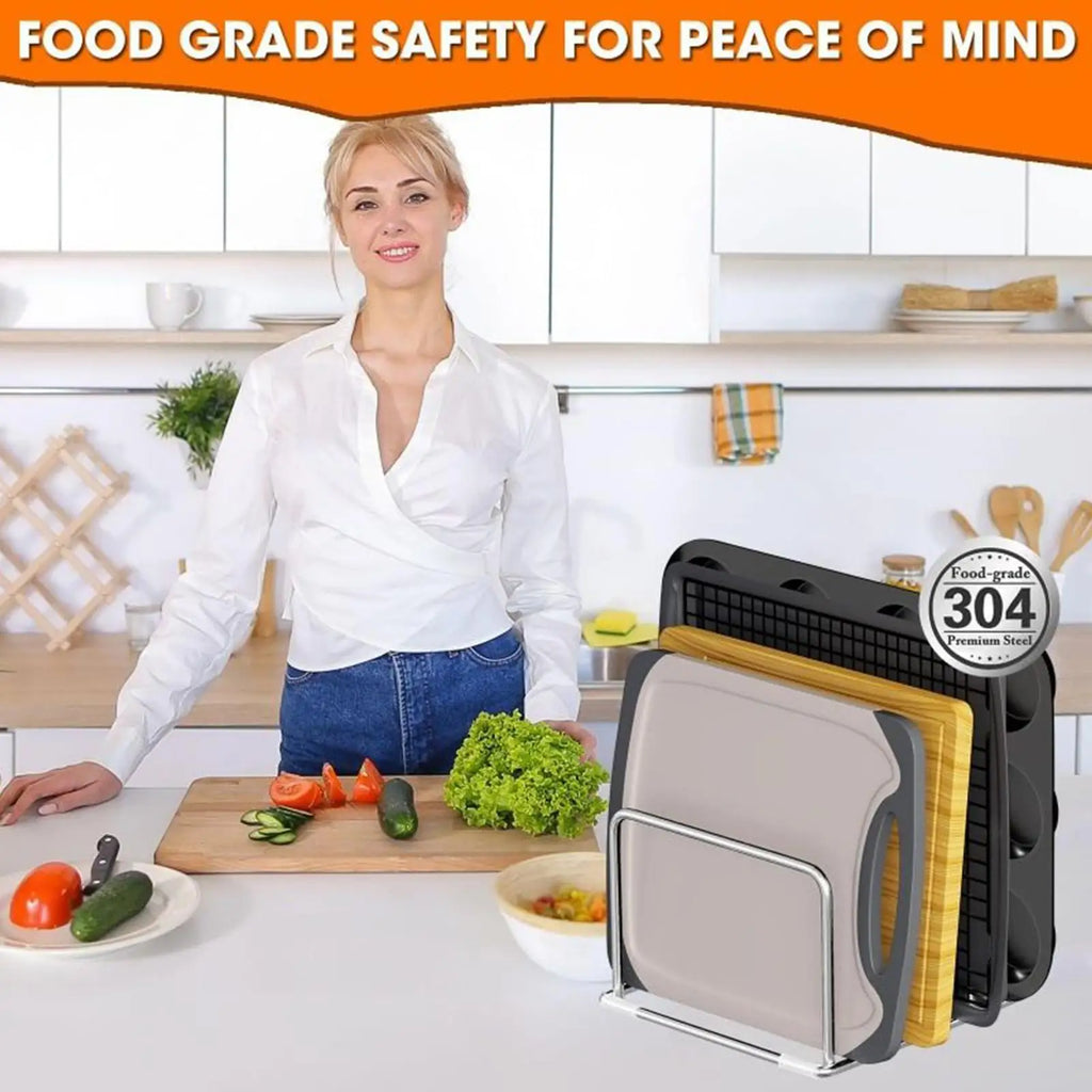 Stainless Steel Cutting Board Rack – Rustproof Kitchen Organizer