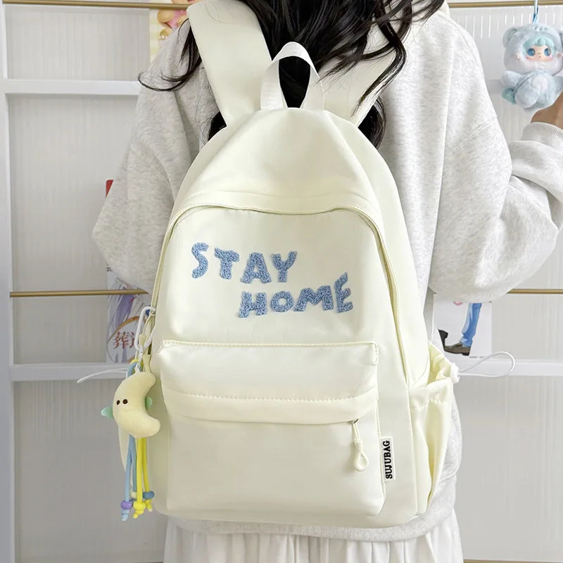 Korean Style Embroidered Backpack – Large Capacity School Bag