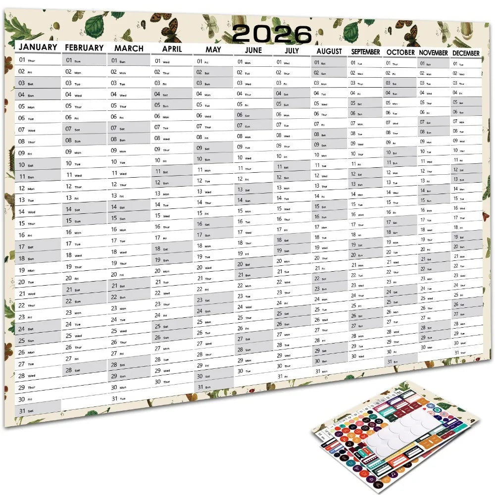 2026 Large Wall Calendar – 365-Day Annual Planner Sheet
