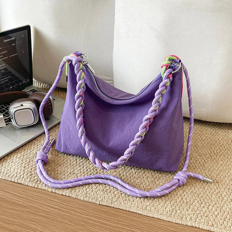 Woven Rope Shoulder Tote Bag – Large Nylon Bag for Women