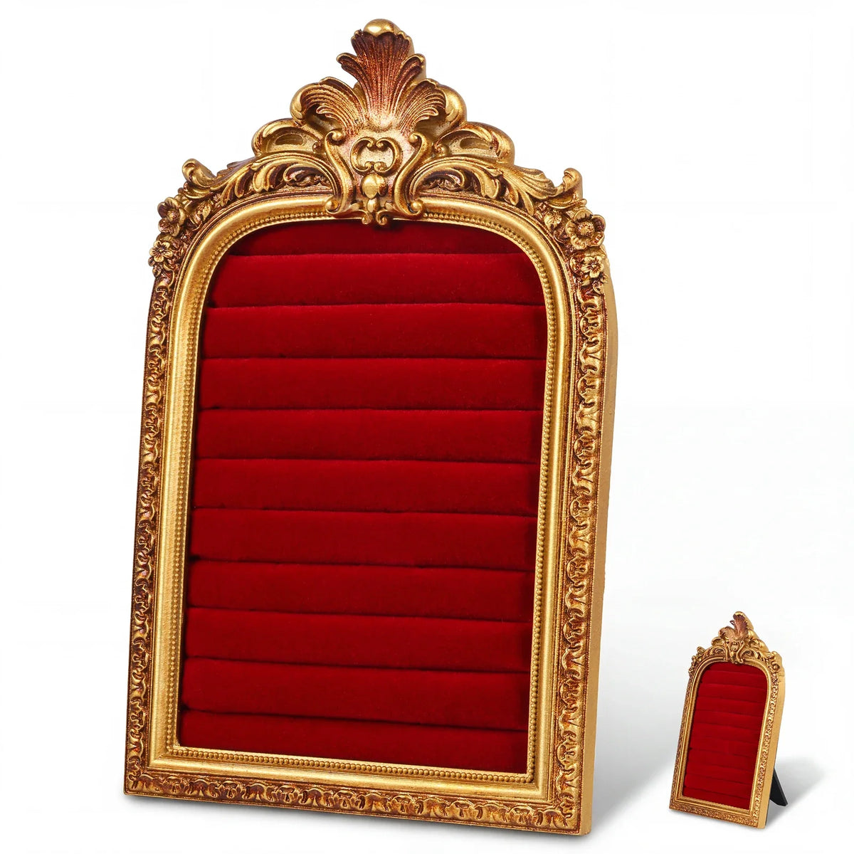 Vintage Gold Ring Display Stand & Velvet Earring Tray | Baroque