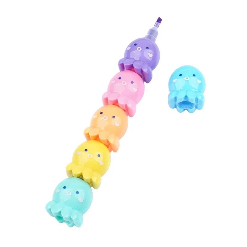 Octopus Highlighter Pens – 5-Pack Pastel Colors for Kids