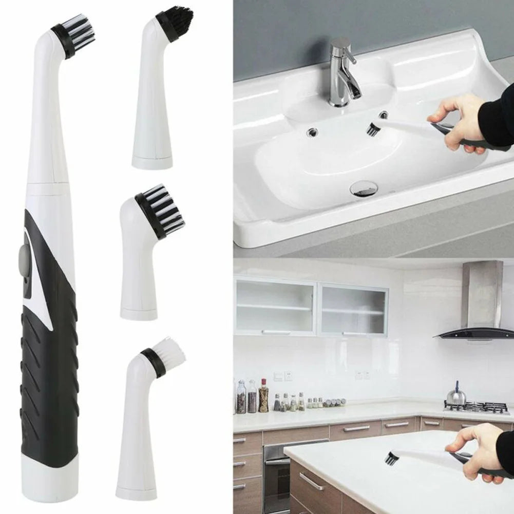 Electric Rotating Cleaning Brush Kit – 4 Heads, Kitchen & Bath