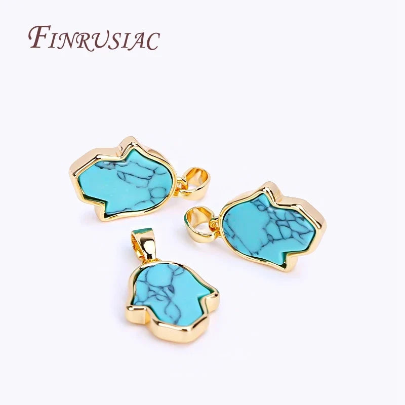 18K Gold Plated Turquoise Hamsa Charm Pendants | DIY Jewelry