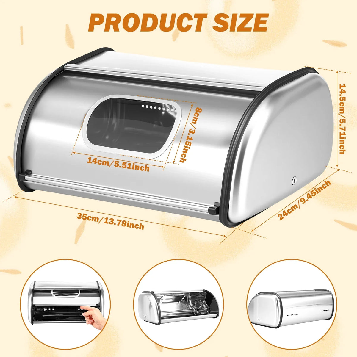 Stainless Steel Bread Box Large Capacity Flip-Top Lid Organizer