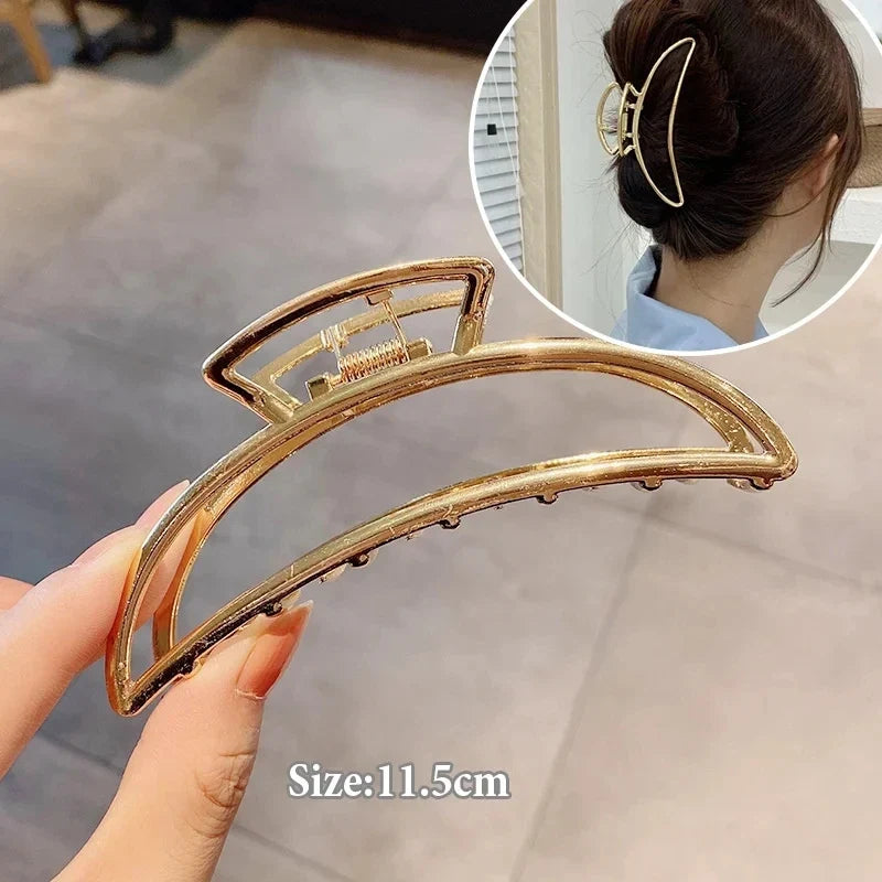 Metal Geometric Hair Claw Clips – Gold & Silver for Women