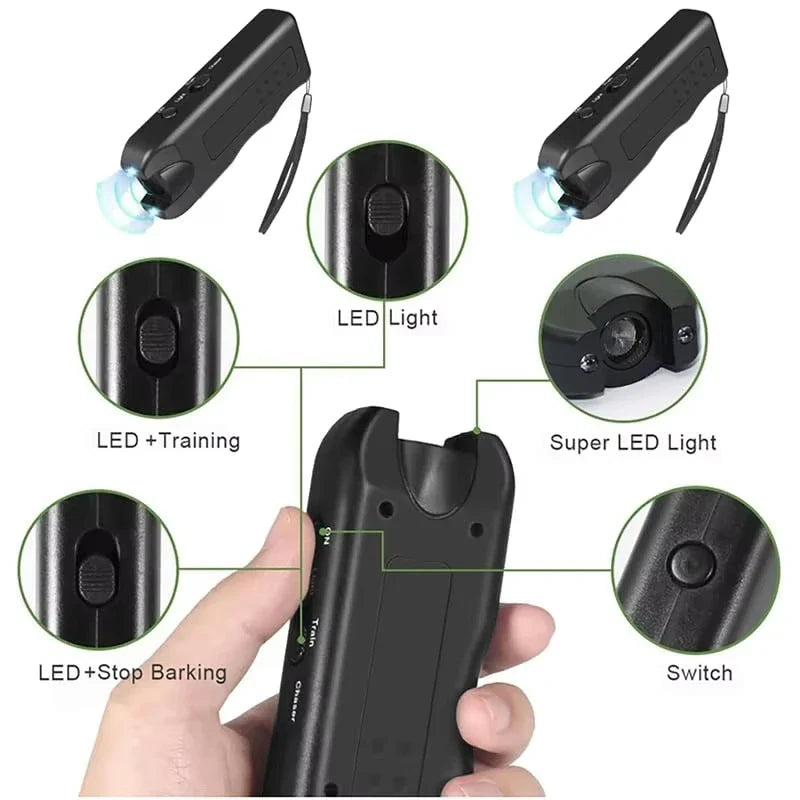 Ultrasonic Dog Bark Deterrent & Trainer with LED Flashlight