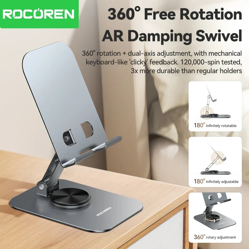 Rocoren 360° Foldable Metal Desk Phone & Tablet Stand