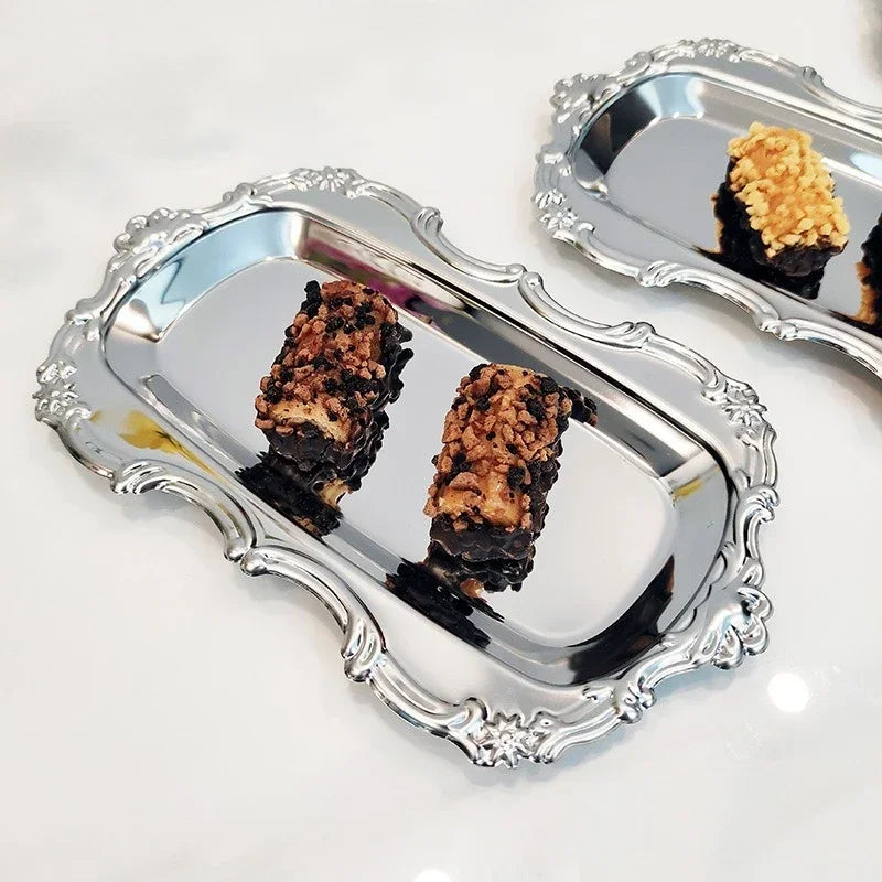 Vintage Embossed Metal Serving Tray – Dessert & Jewelry Organizer