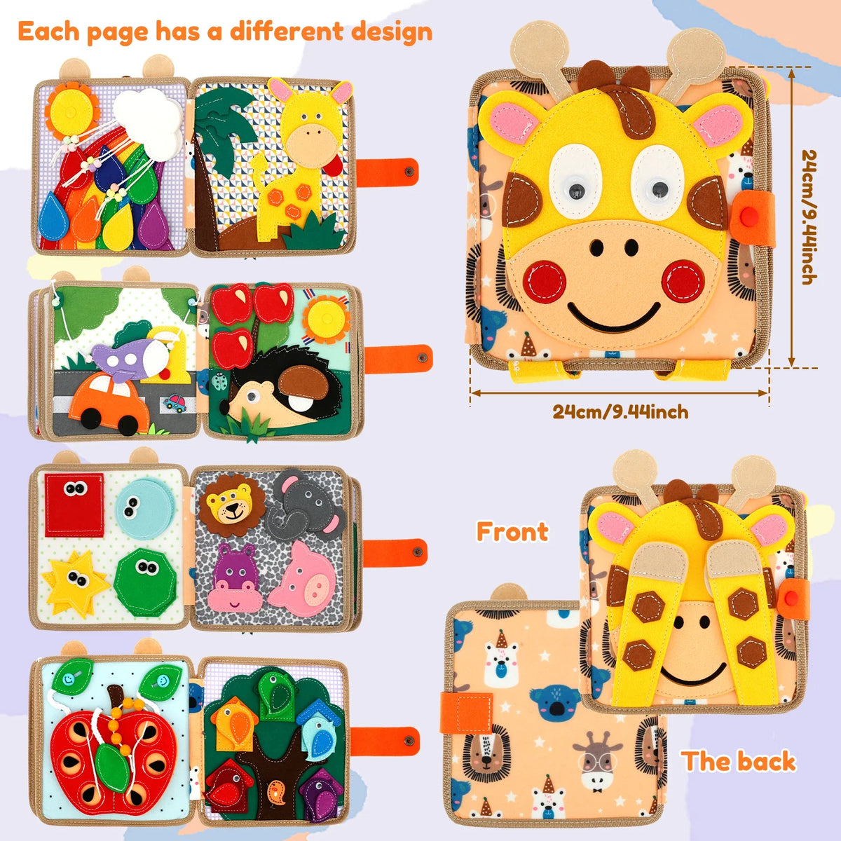 Soft Baby Felt Quiet Book – Animal Sensory Toy Ages 1–3