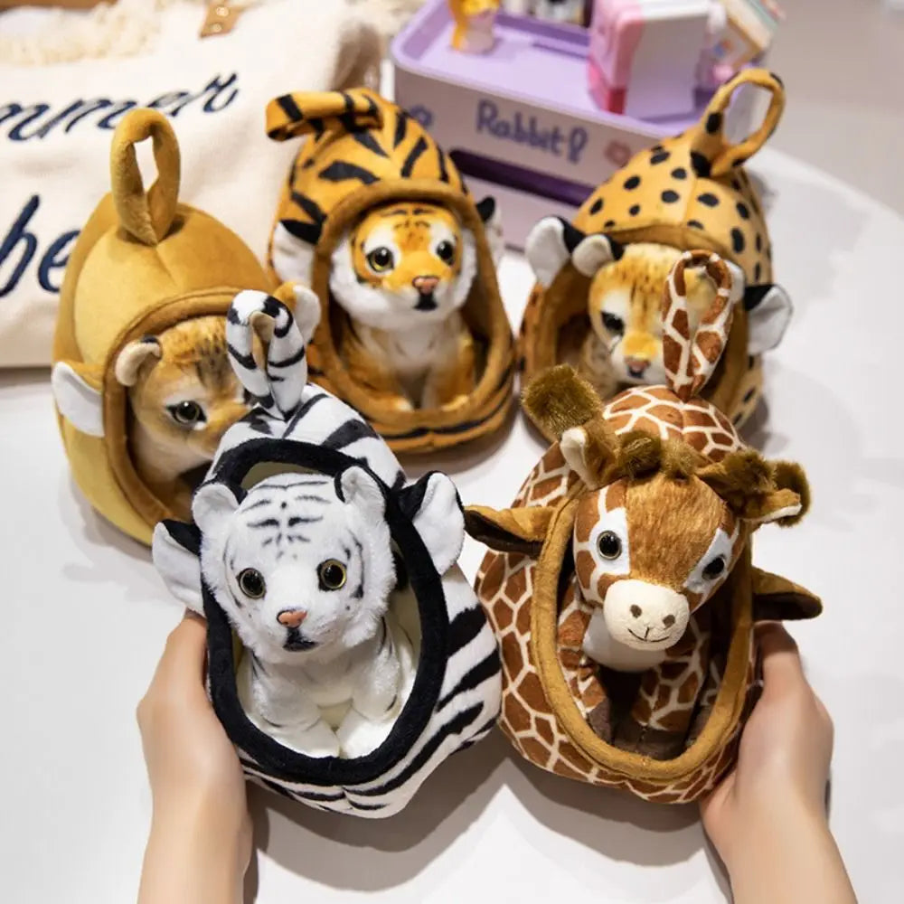 Soft Animal Plush Toy with Nest – Lion Tiger Leopard Doll Gift