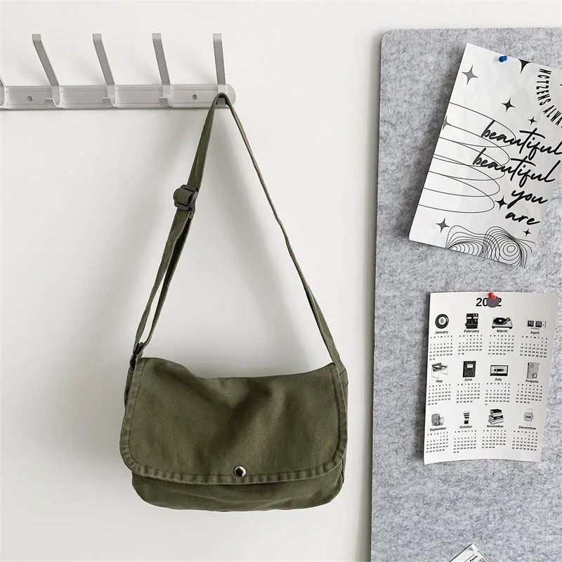 Solid Canvas Crossbody Bag – Unisex Shoulder Satchel