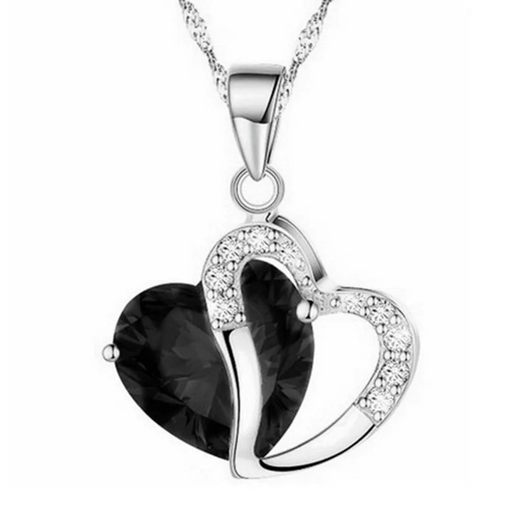 Women's Heart Crystal Rhinestone Silver Pendant Necklace