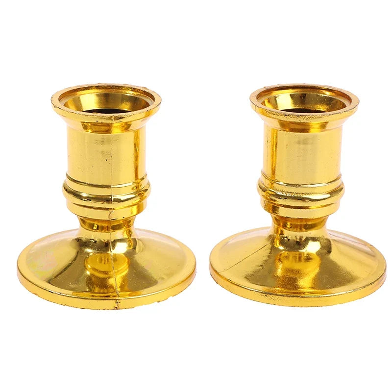 2-Pack Plastic Candlestick Holders – Gold & Silver Home Decor