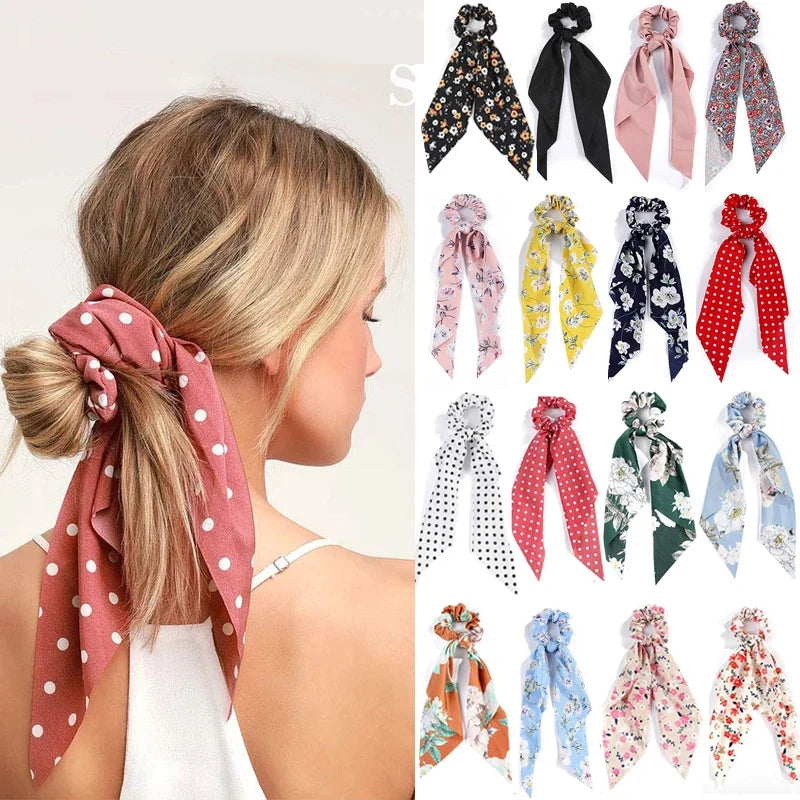 Korean Polka Dot Scrunchies – Women's Elastic Hair Ties & Scarf