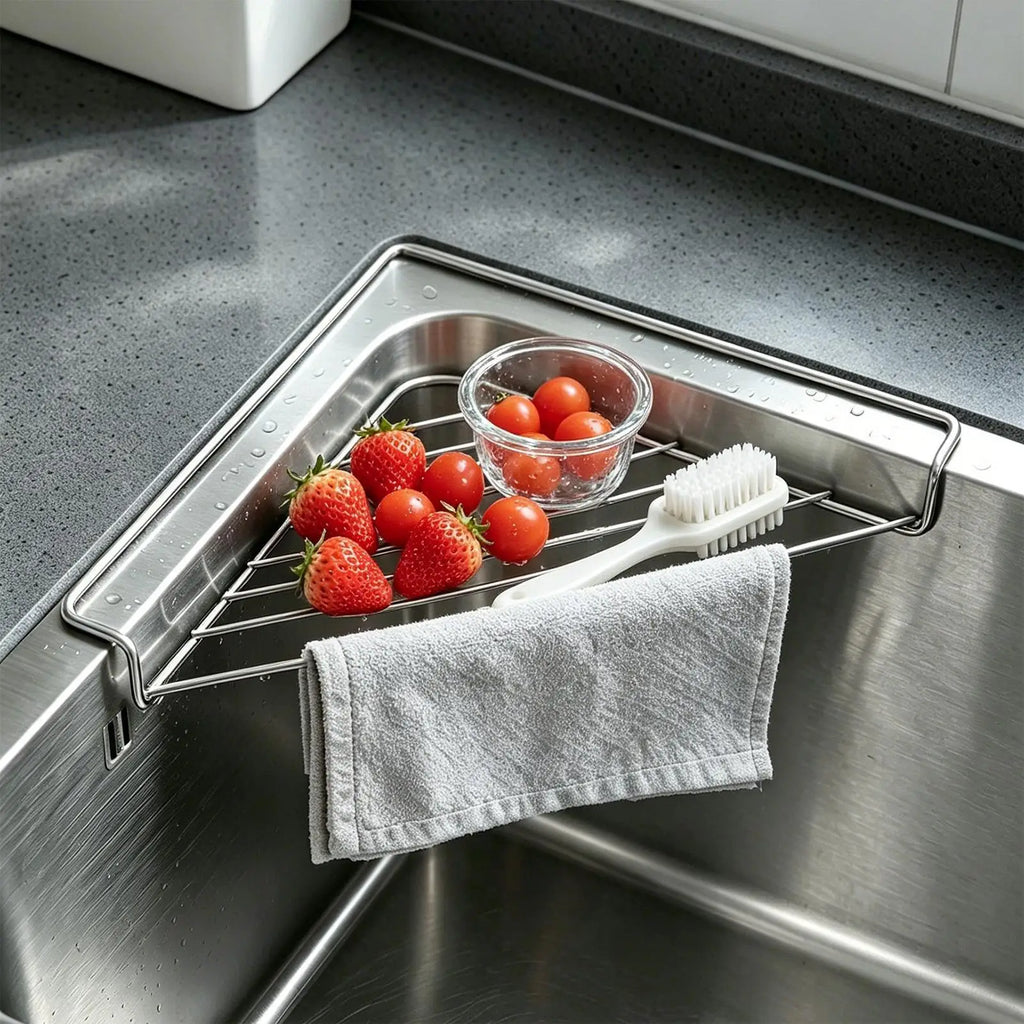 2-Pack Corner Sink Drying Rack – Stainless Steel No-Drill