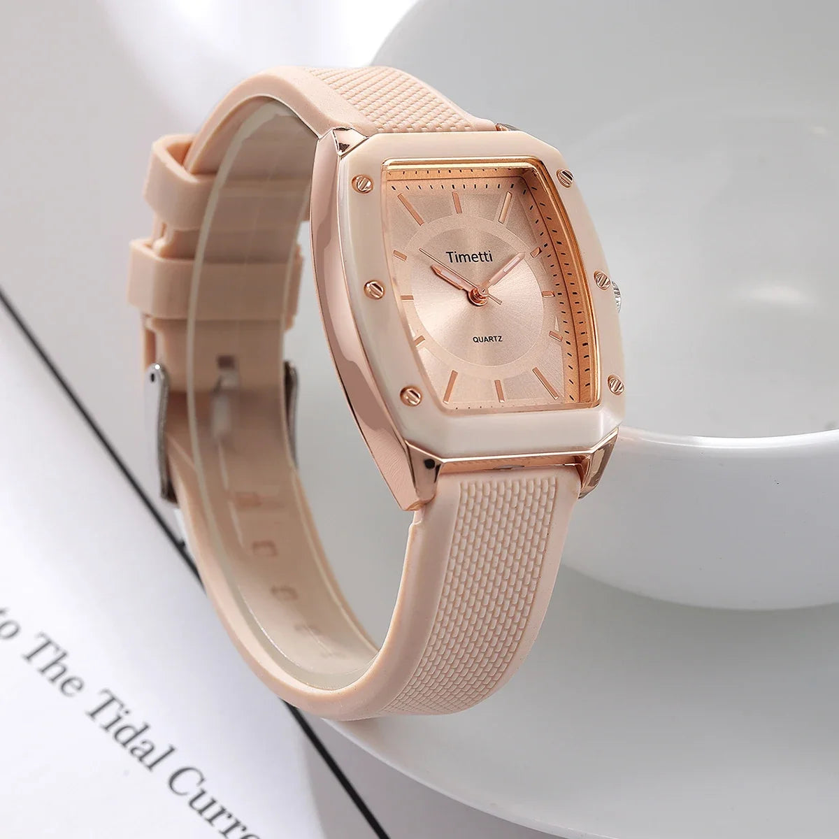 Timetti Square Quartz Watch – Silicone Strap Casual Style