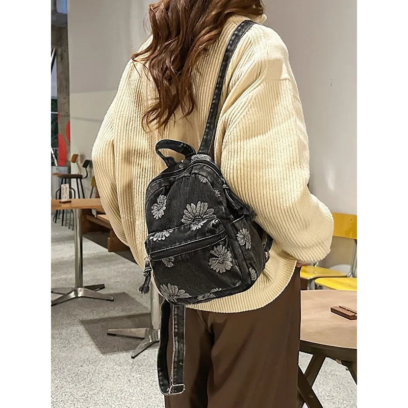 Vintage Japanese Denim Small Backpack – Lightweight Travel Bag