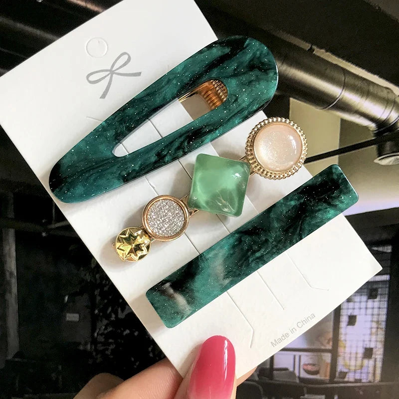 Pearl Crystal Hair Clips Set – Korean Geometric Barrettes