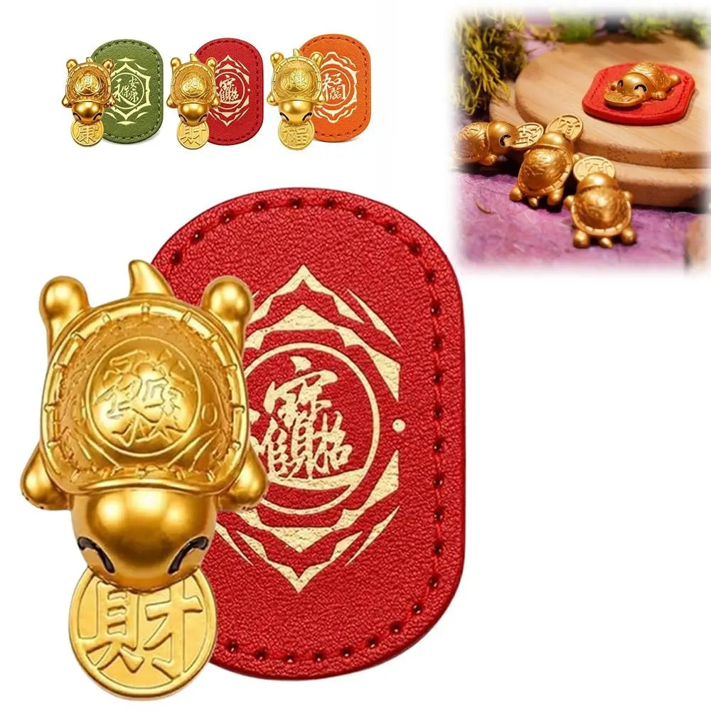 Brass Golden Turtle Charm with Leather Sleeve | Wallet Keepsake