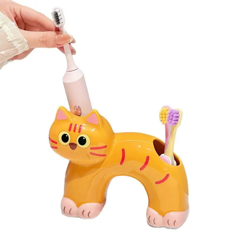 Ceramic Cat Toothbrush Holder – No-Drill Self-Adhesive Rack