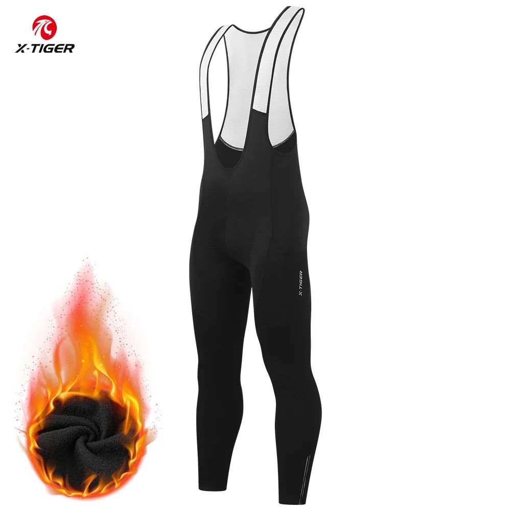X-TIGER Men's Winter Fleece Cycling Bib Tights | 5D Pad
