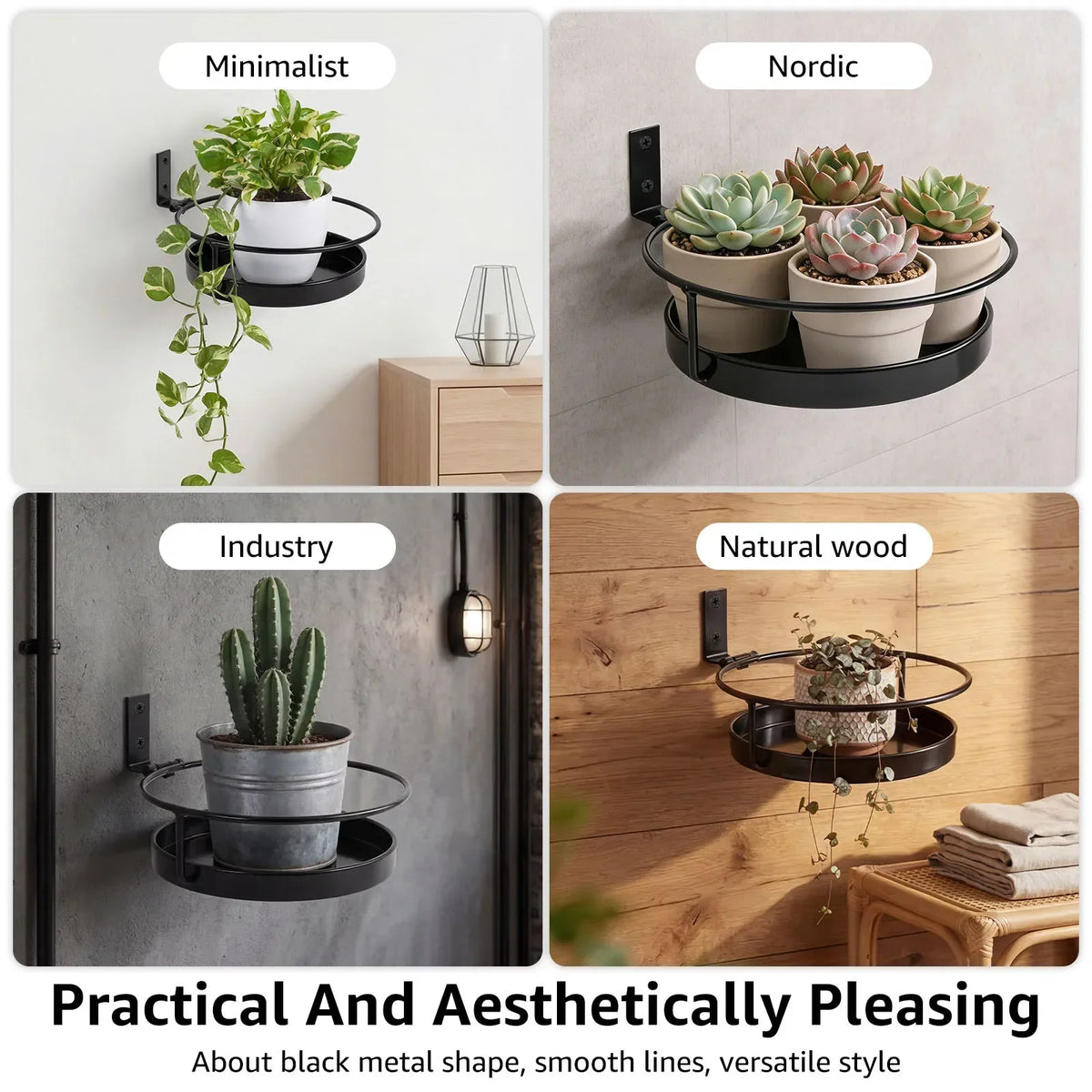 Round Metal Wall-Mounted Plant Pot Holder – Set of 2
