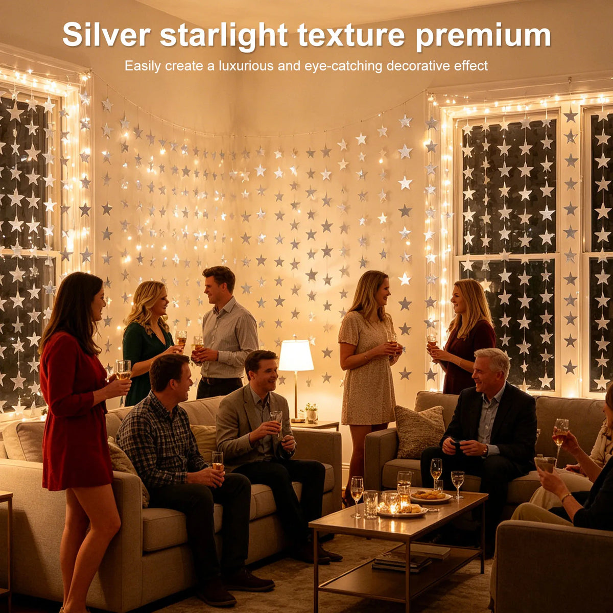 Star Garland Pendant 10/12Pcs – Silver Glitter Party Decoration
