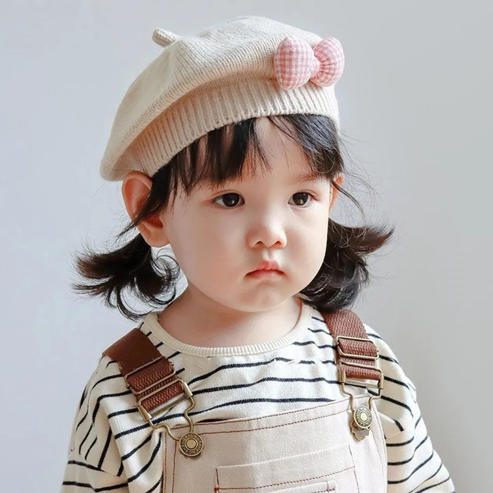Toddler Bowknot Knit Beret Hat – Warm Windproof Beanie 1–3Y