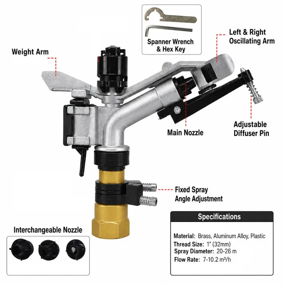 1" DN25 Auto Rotating Impact Sprinkler – Copper & Alloy
