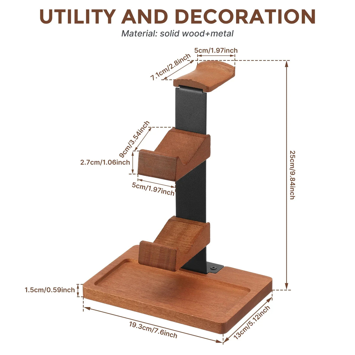 Solid Wood 3-Tier Headphone & Gamepad Organizer Stand