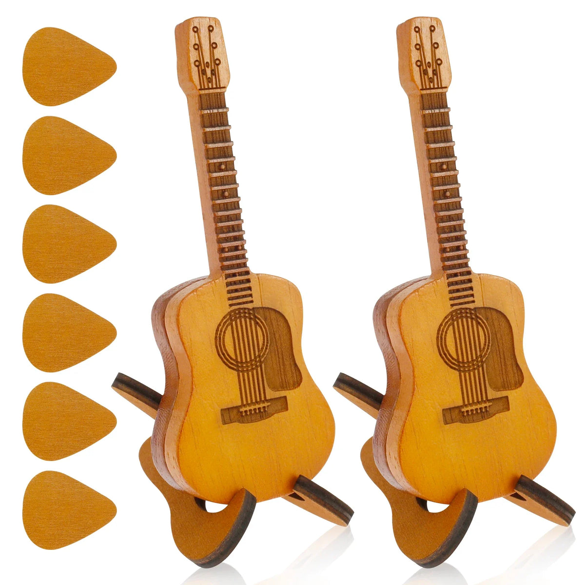 Bamboo Guitar Pick Case Holder with Stand – Set of 2
