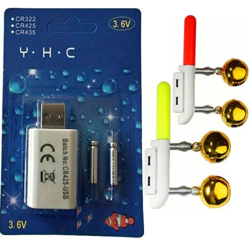 Night Fishing Float Set – 2 Bobbers + USB Charger & CR425 Batteries