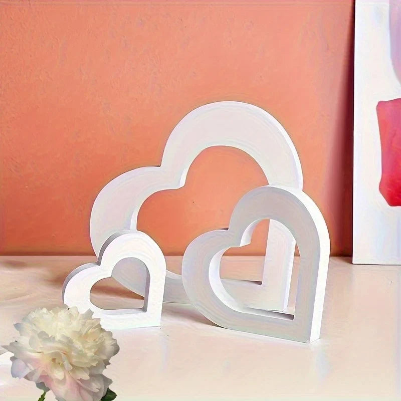 3Pcs White Heart Shaped PVC Decorations – Minimalist Décor