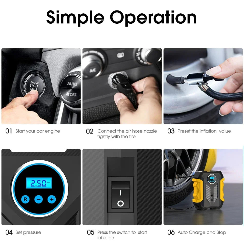 Portable Digital Tire Inflator – Car Air Compressor & LED Light