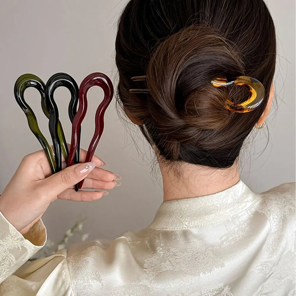 U-Shaped Acetate Hair Fork Stick – Tortoiseshell Geometric