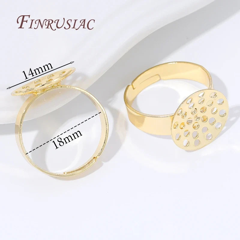 14K Gold Plated Adjustable Ring Settings Blank Bezel DIY Jewelry