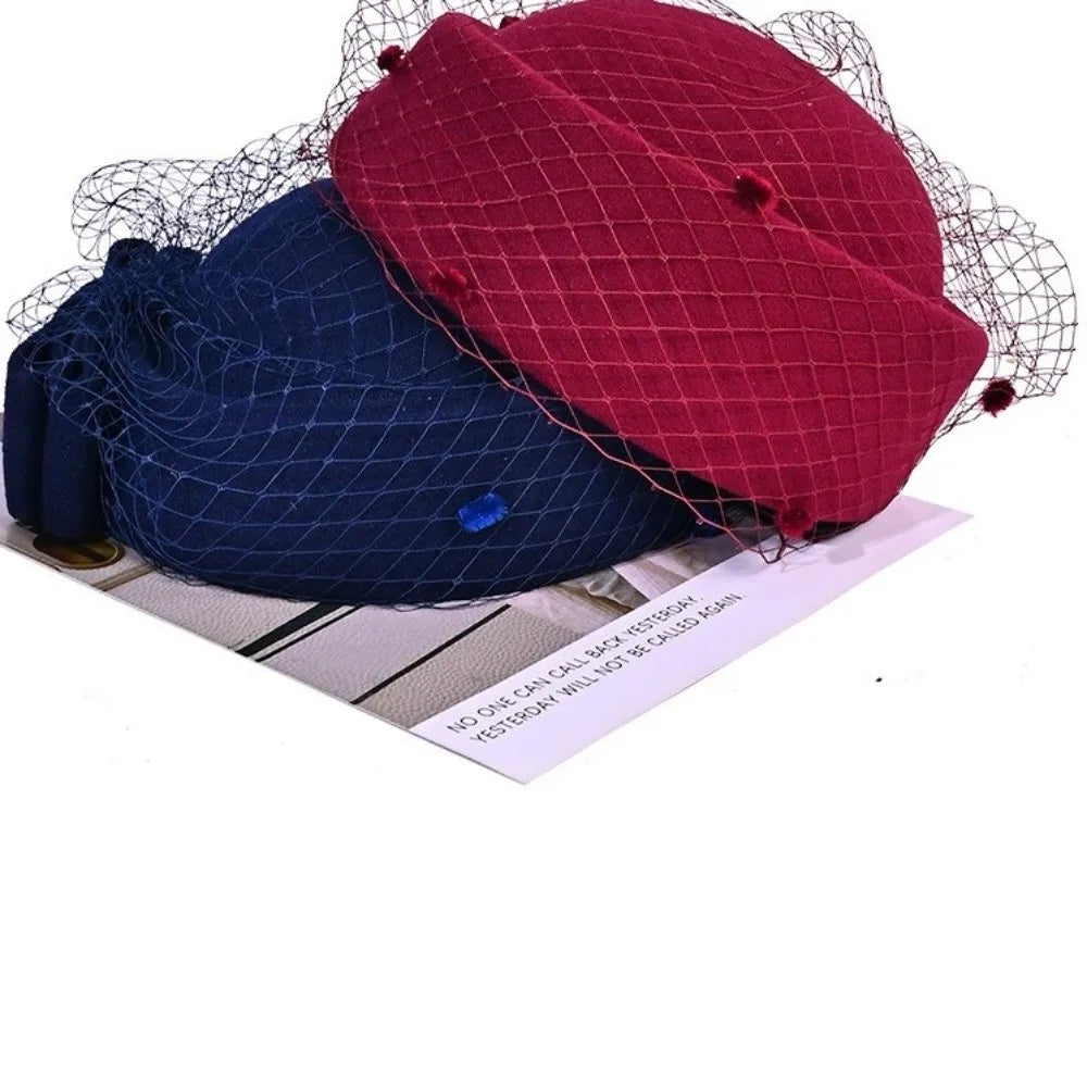 Women's Wool Fascinator Hat – Mesh Veil Bowknot Bridal Headwear