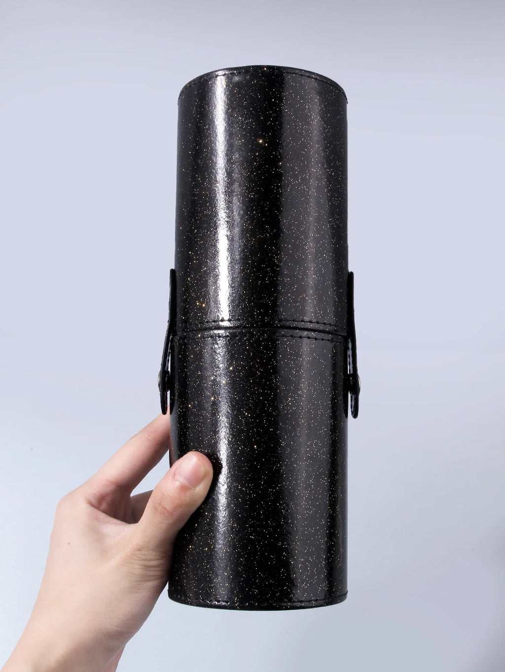 Black Leather Makeup Brush Holder & Desktop Organizer