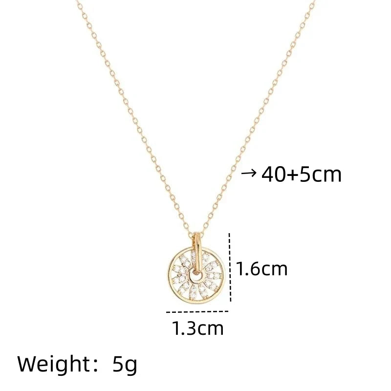 Zircon Wheel Pendant Necklace – Minimalist Gold Clavicle Chain