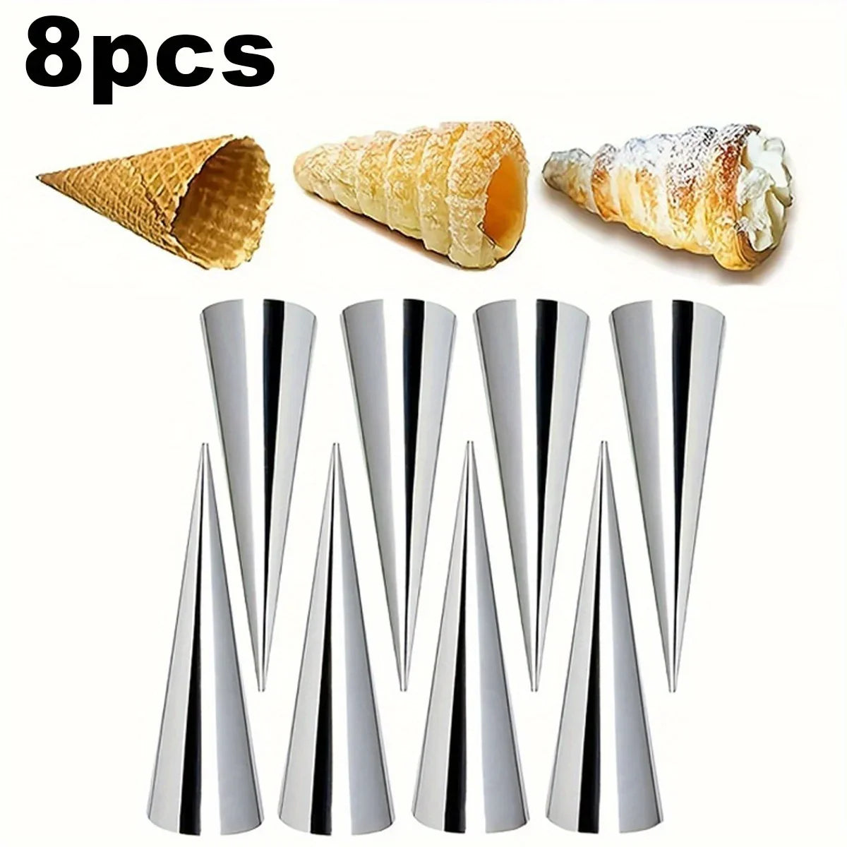 Stainless Steel Cream Horn Molds – 8 & 12-Piece Baking Cones