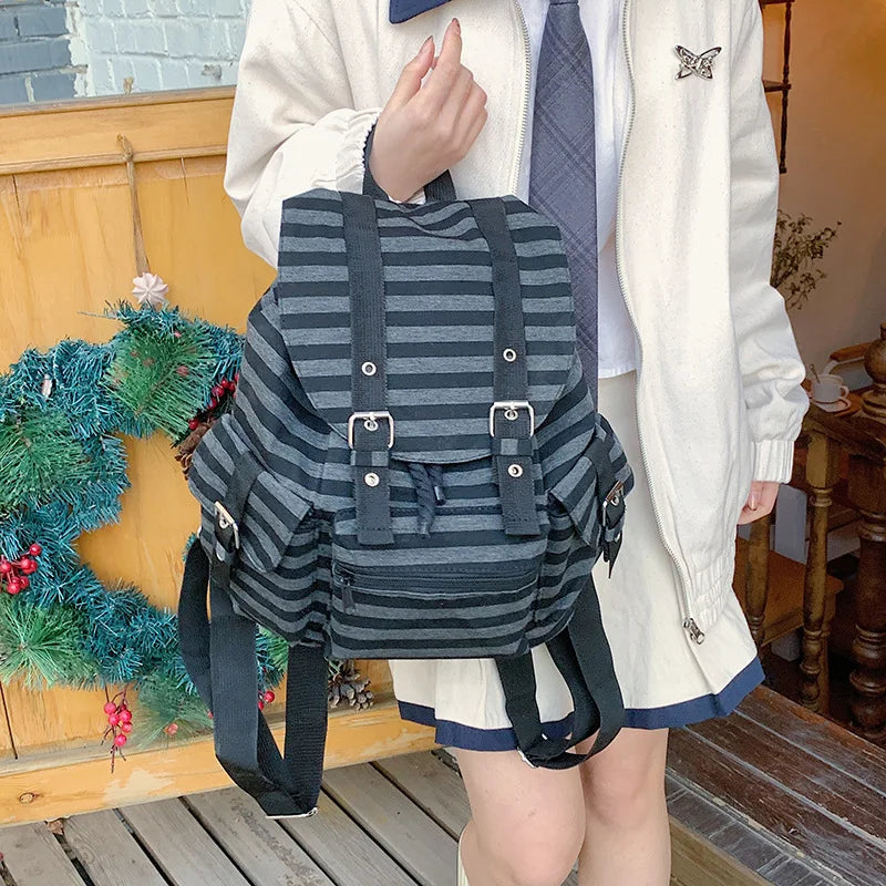 Korean Retro Plaid Canvas Backpack – Stylish & Large Capacity