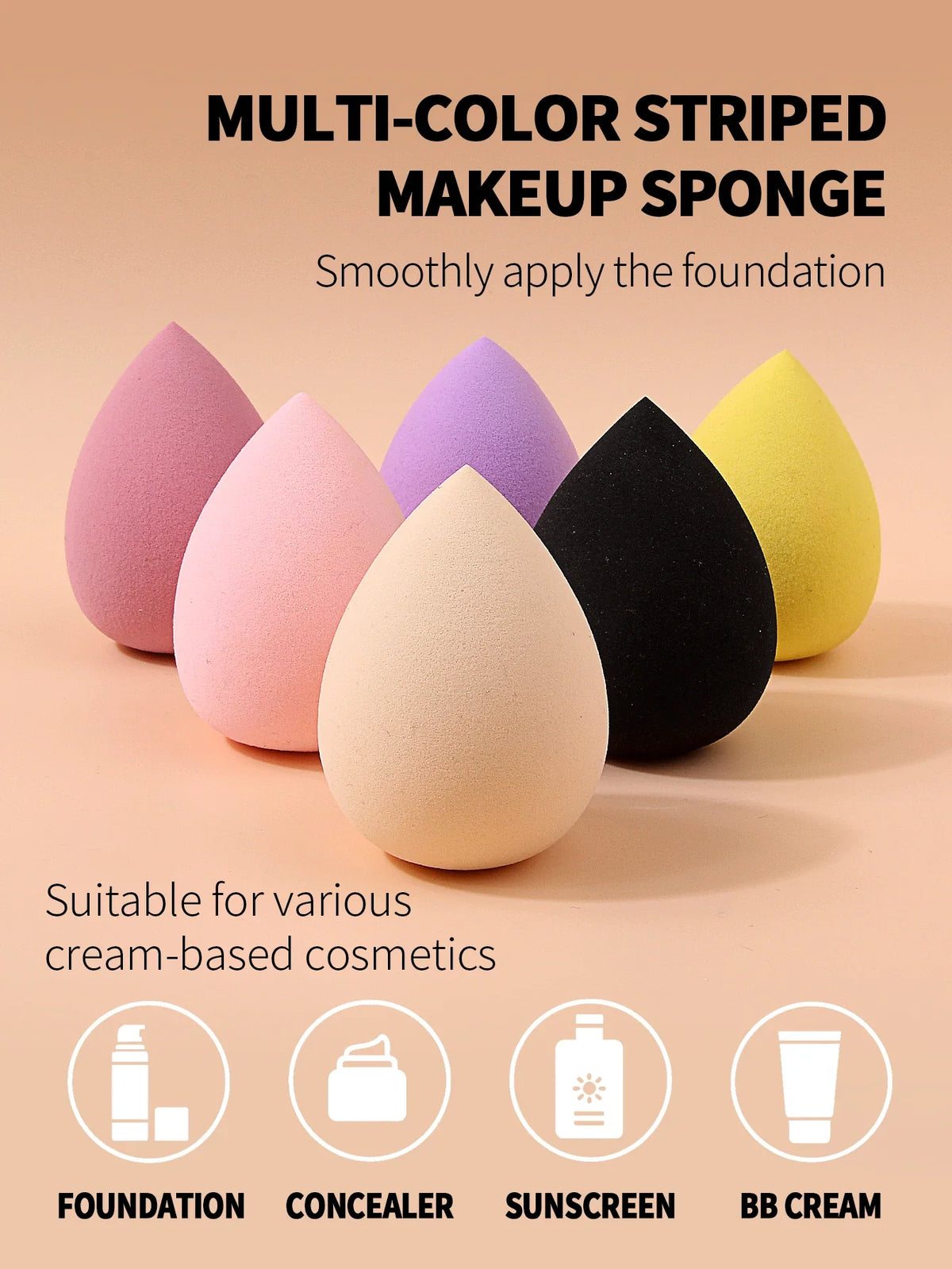 Water Drop Makeup Sponge – Wet & Dry Cosmetic Puff 6-Pack