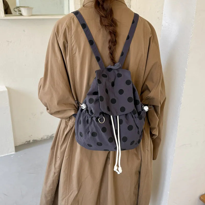 Korean Polka Dot Nylon Backpack – School & Commuter Bag