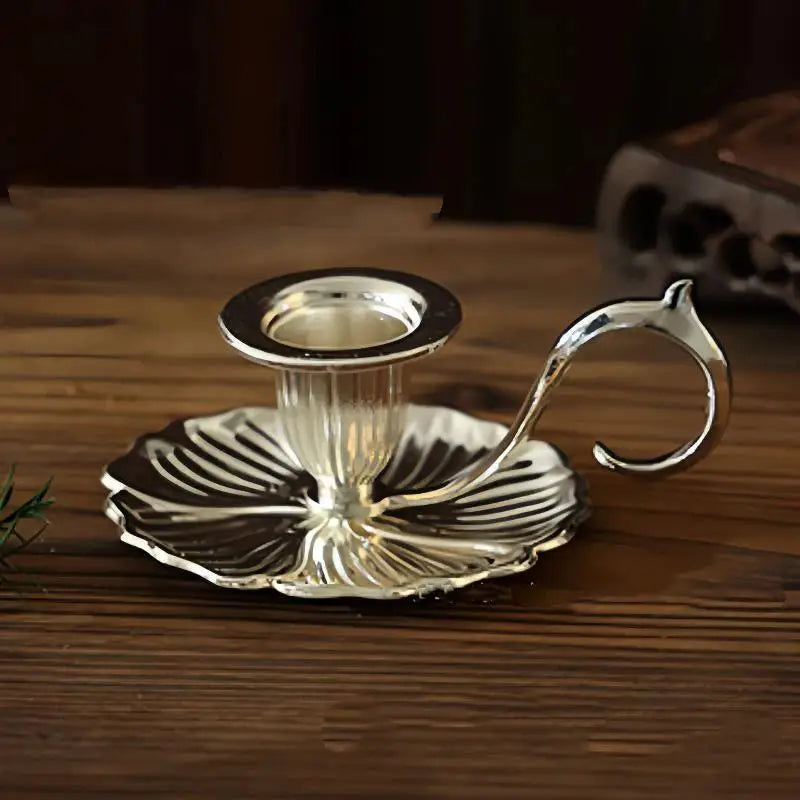 Retro Teacup Metal Chamberstick Candle Holder with Handle