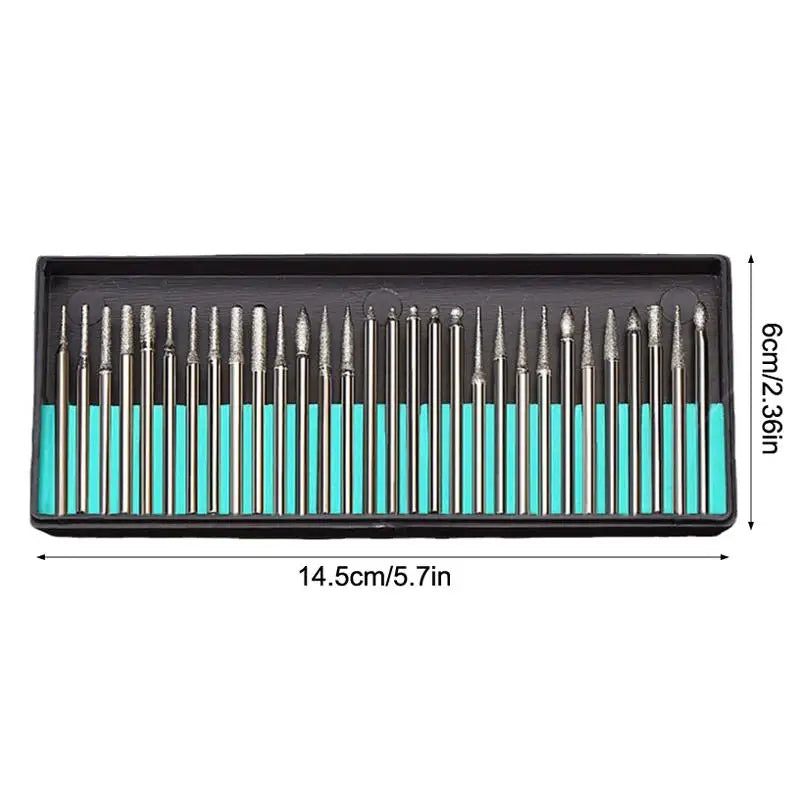 30Pcs Diamond Burs Set for Rotary Grinder – Grinding & Carving