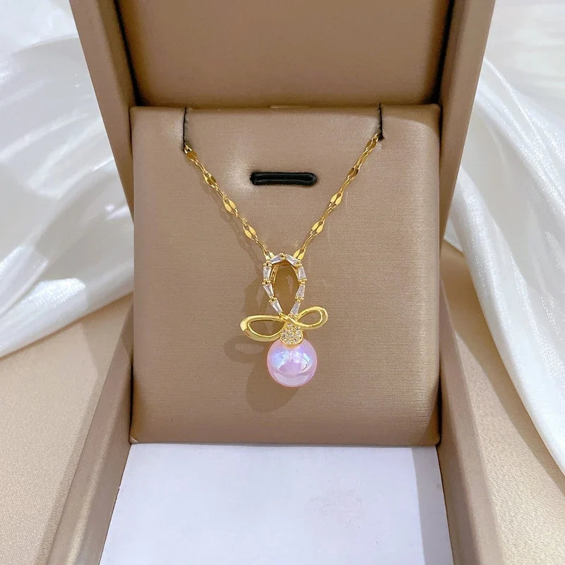 Mermaid Butterfly Knot Pendant Necklace – Gold Stainless Steel
