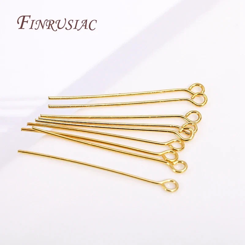18K Gold Plated Head & Eye Pins – DIY Jewelry Findings 50–100 Pcs