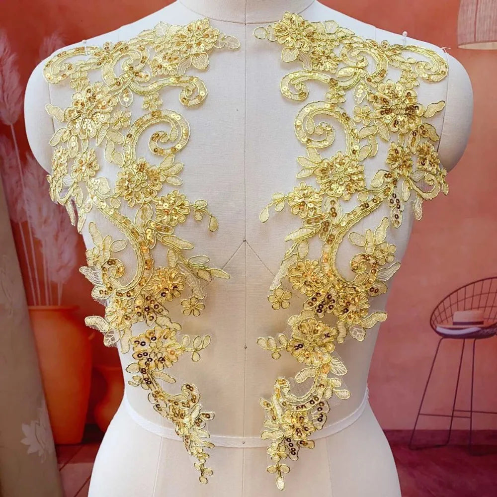 2Pcs Sequin Embroidery Flower Applique Patch – Lace Tulle