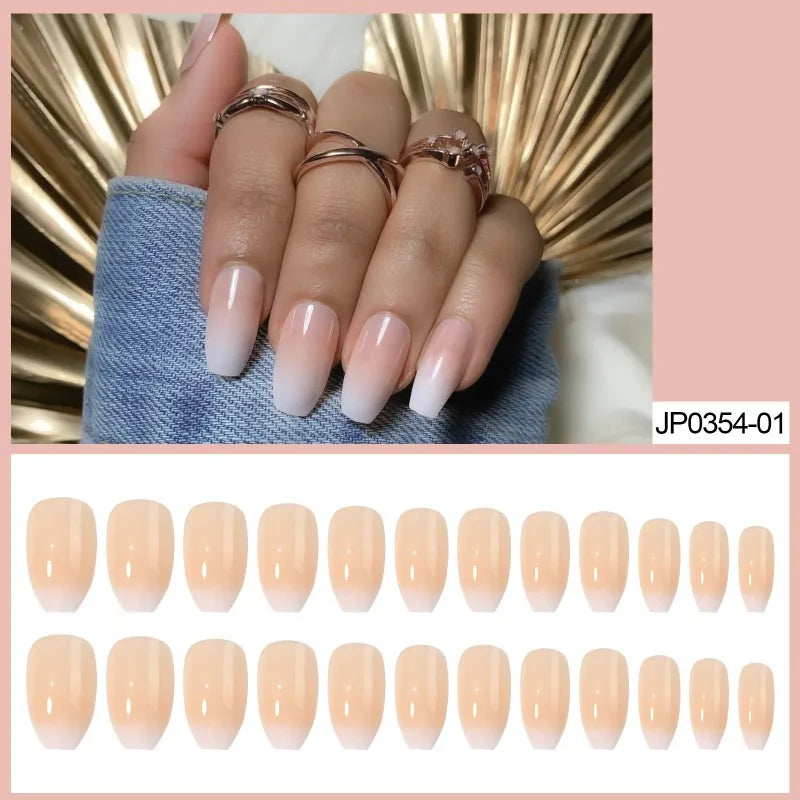 French Ombré Press-On Nails with Rhinestones, L Size 24Pcs – Nixie